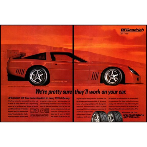 1995 BF Goodrich Tires SCCA Calloway 2 Page Vintage Print Ad Stock Car Wall Art - Picture 1 of 3